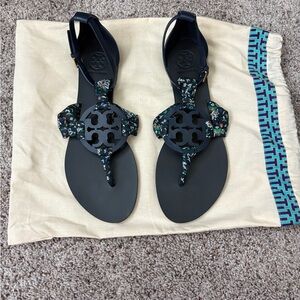 Tory Burch Floral Navy Sandals